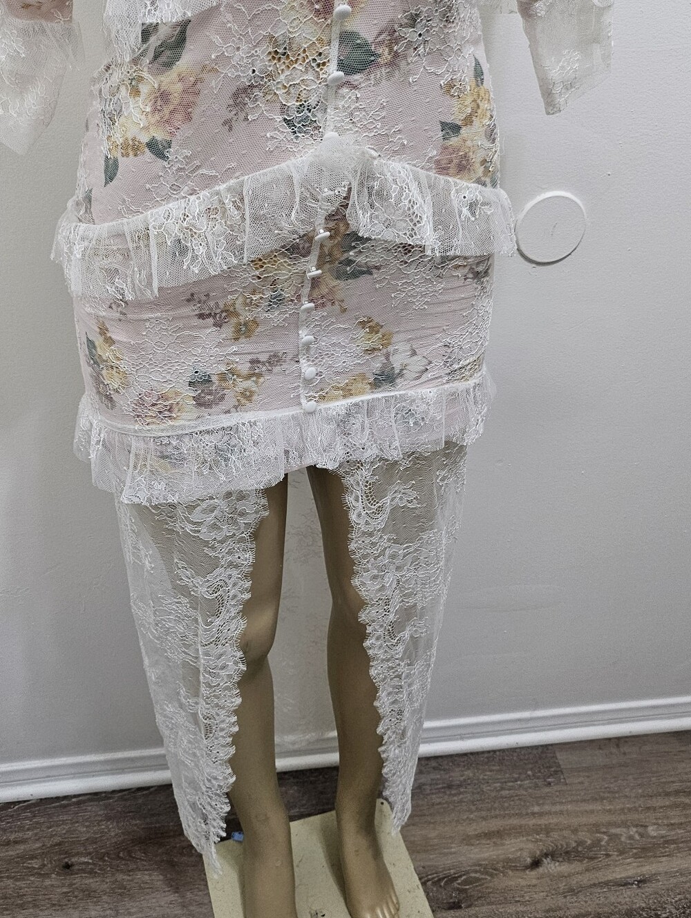 For Love And Lemons Pink Lace Ruffle Sheer Maxi Slip Dress - Picture 5 of 7